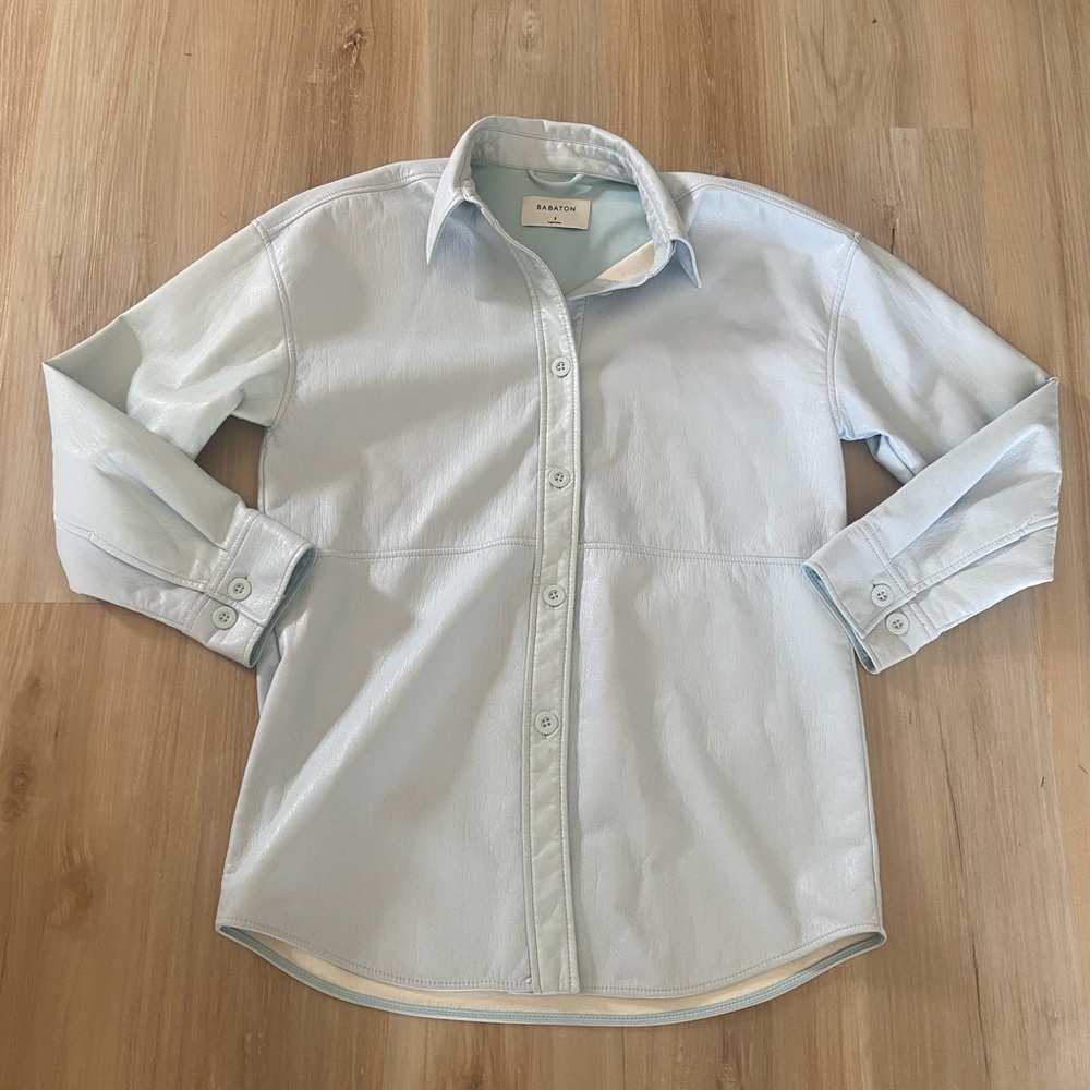 Babaton Light Blue pleather Button Down Shirt